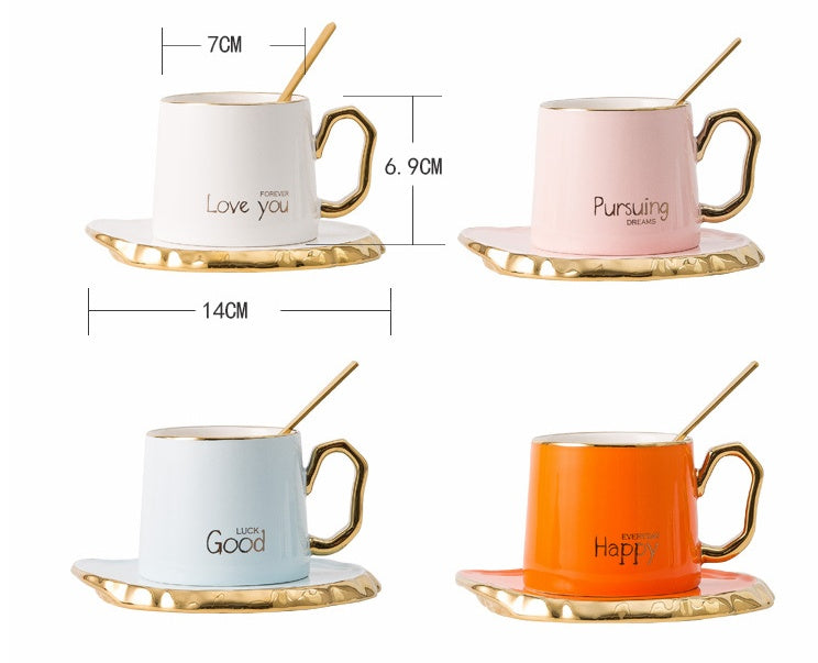 Creative Gold Hand Mugs Flower Tea Coffee Cups And Saucers